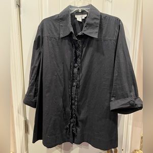 Ninety Woman Black Ruffle Button Front Top Blouse Sz 2x